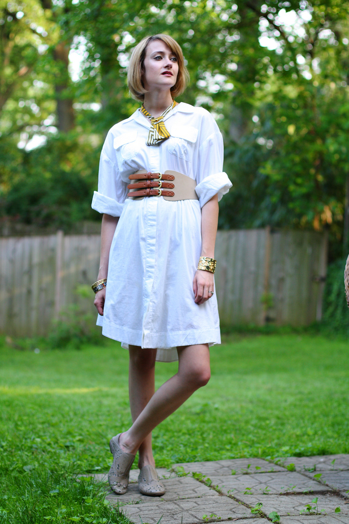 white shirt dress and lady tie