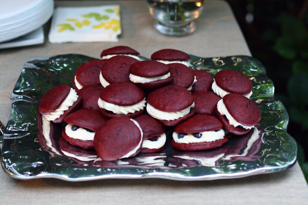 red velvet and blueberry whoopie pies