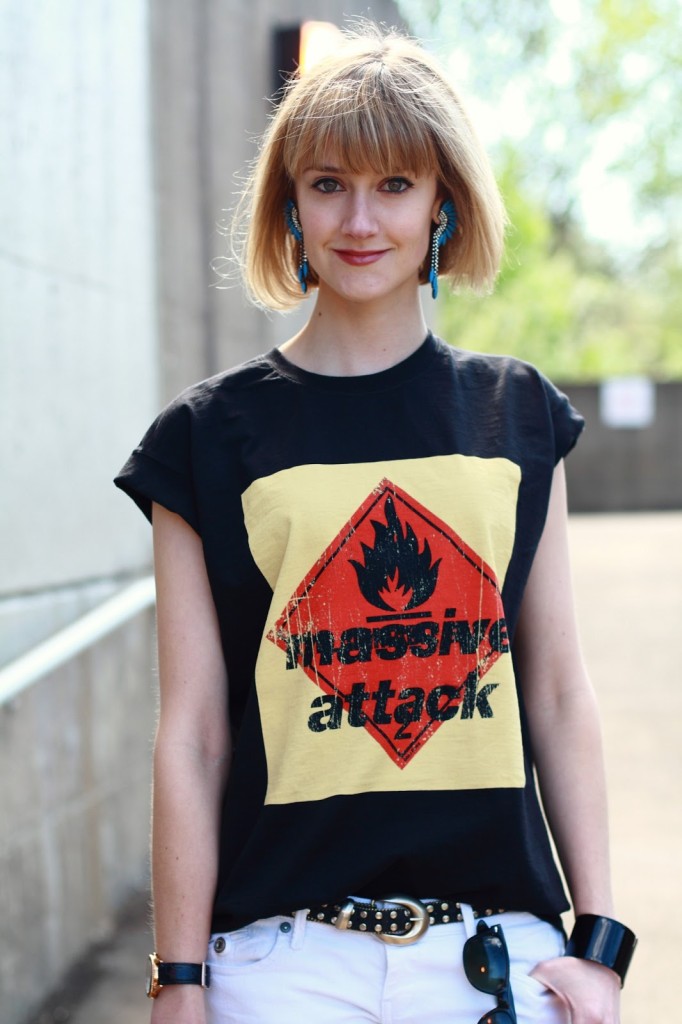Elizabeth Cole earrings and Massive Attack top