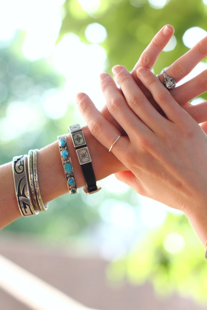 turquoise and silver bracelets and Elaine B ring