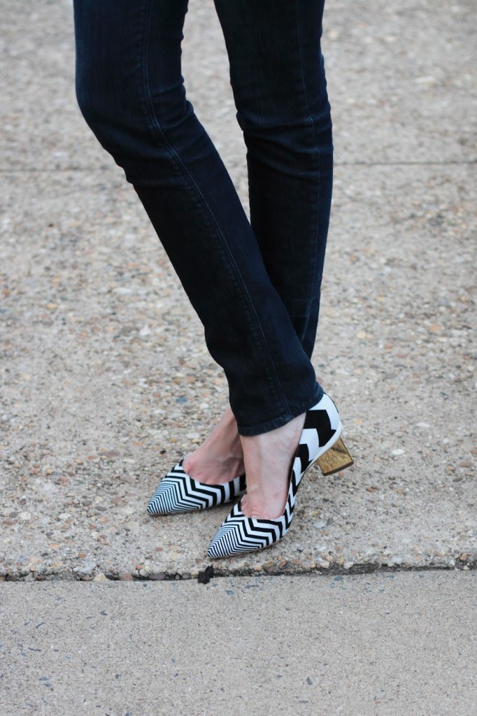 skinny jeans and Nicholas Kirkwood zig-zag heels