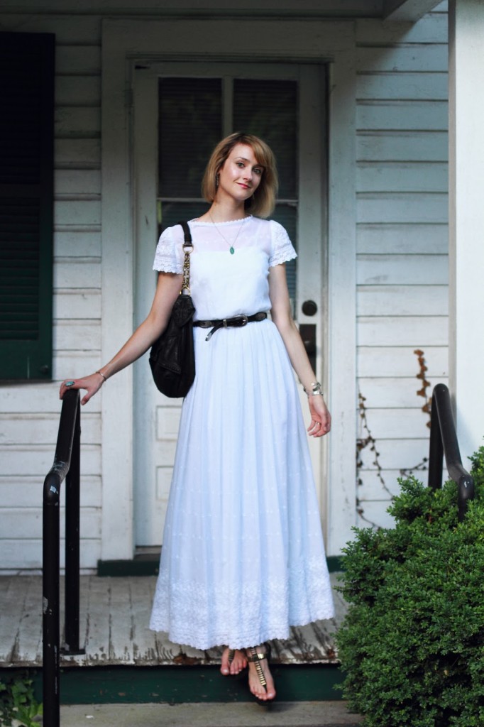 vintage white dress and western belt