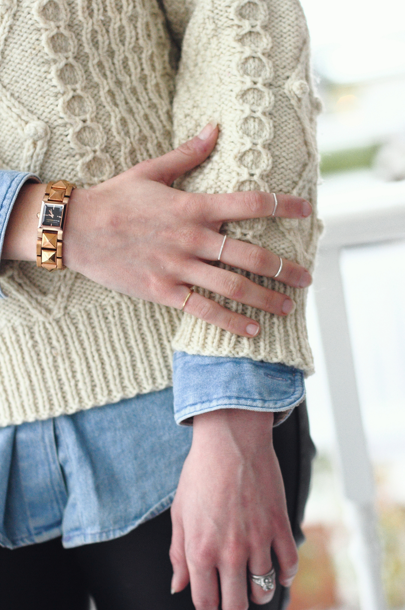 fisherman's knit and denim shirt