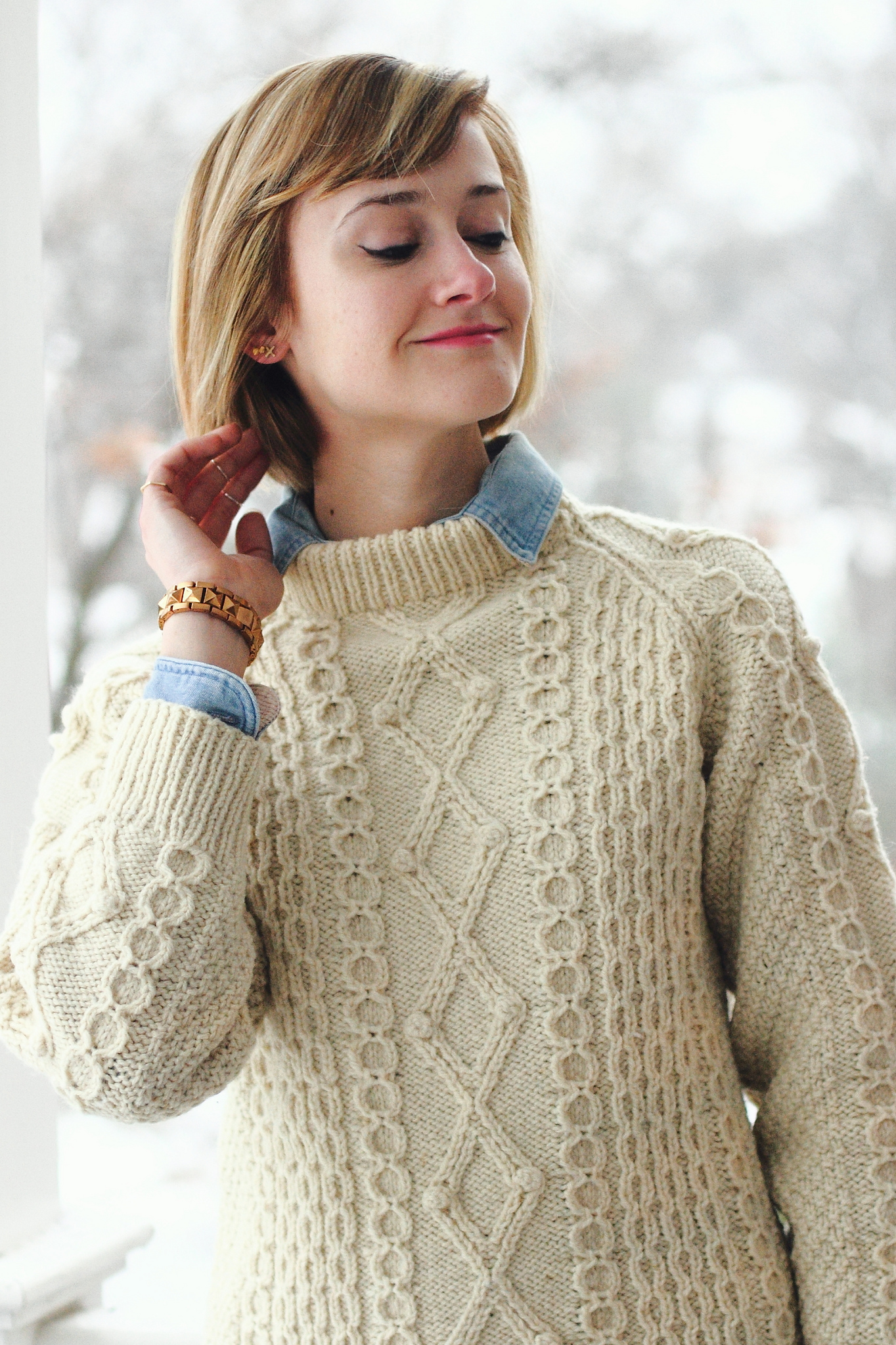 fisherman's knit and denim shirt