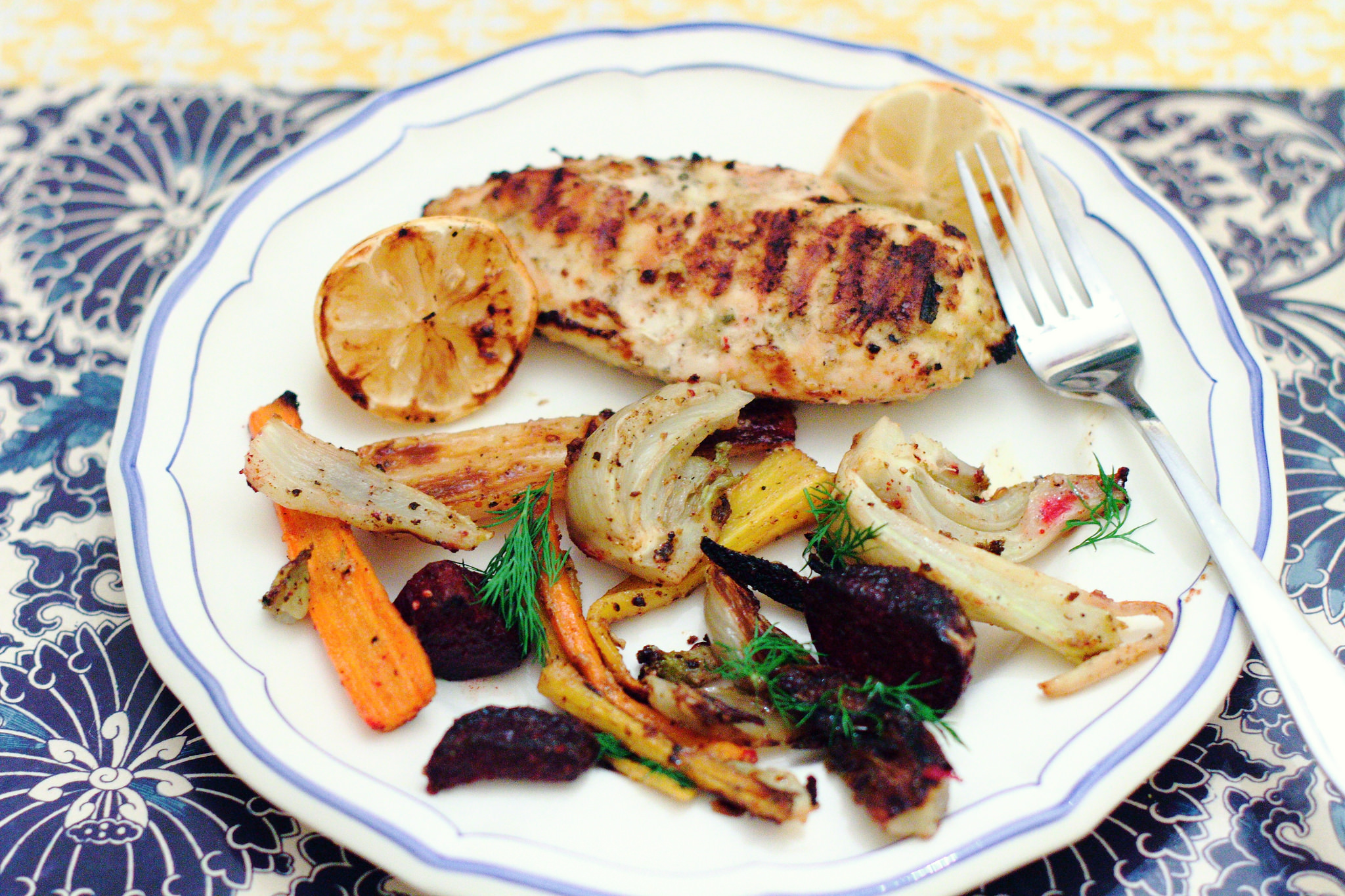 Lemon Chicken and Caramelized Vegetables with Dijon Butter
