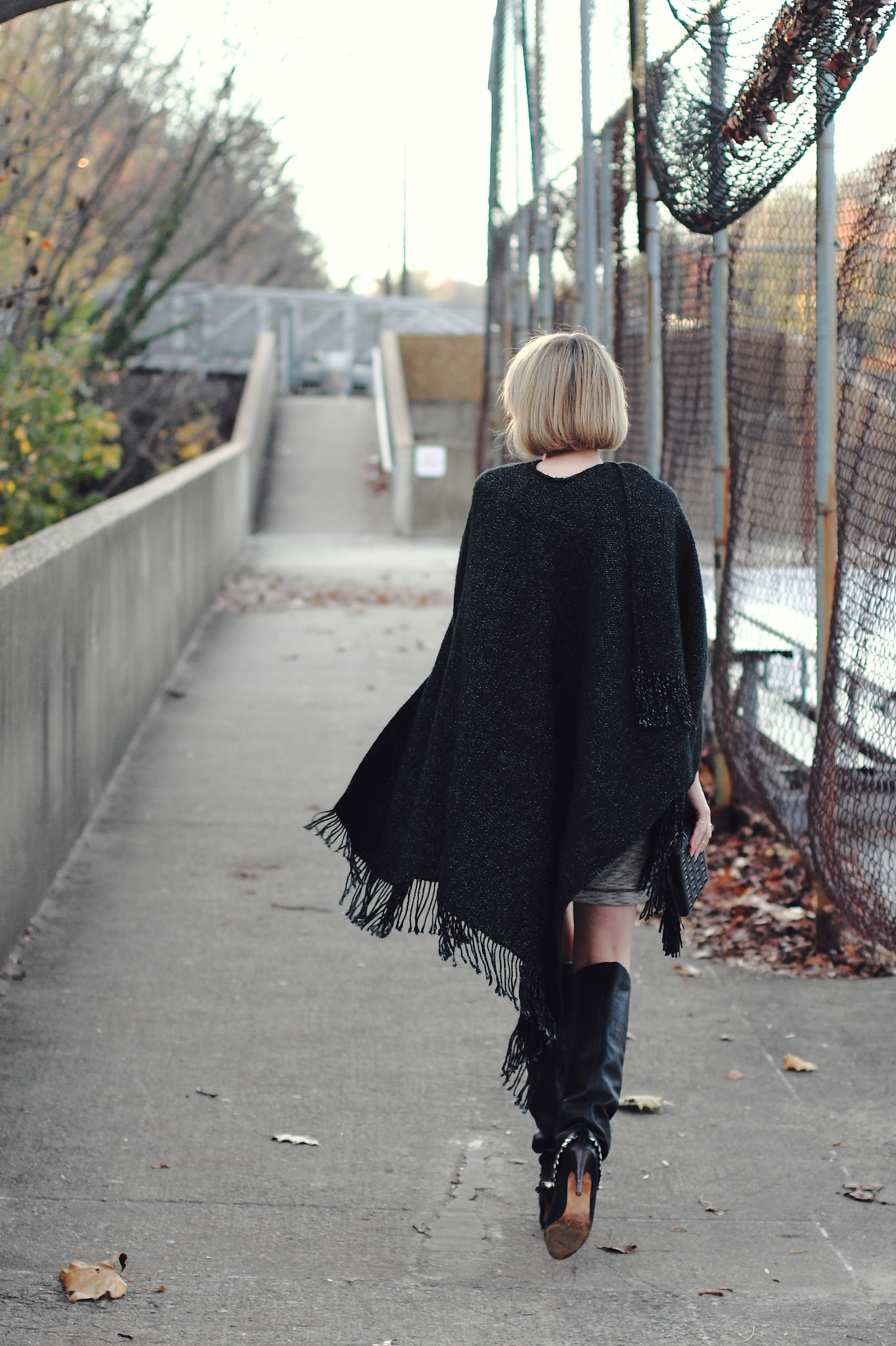 fringe shawl and over the knee boots