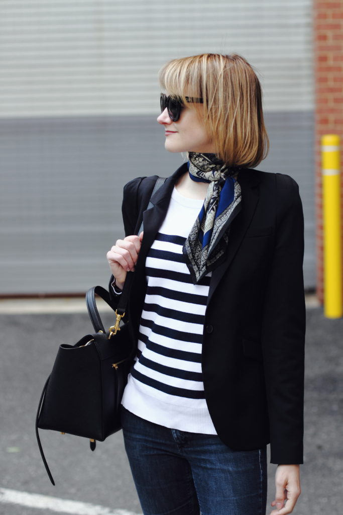 neck scarf and striped top