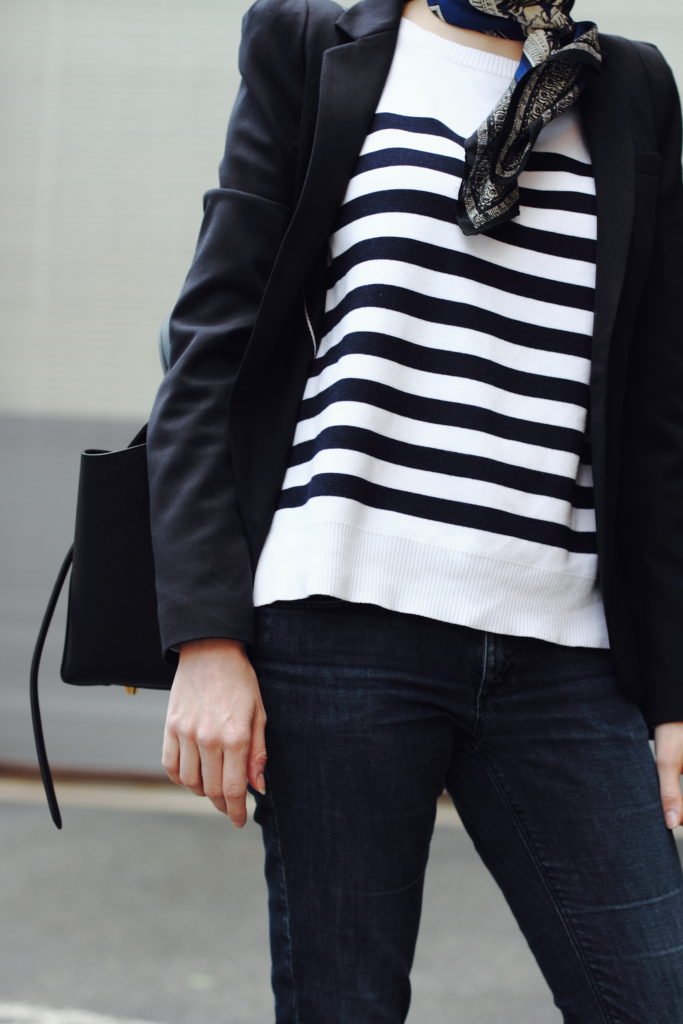 neck scarf and striped top