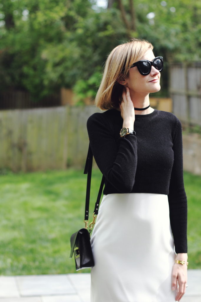 slip dress and cropped sweater