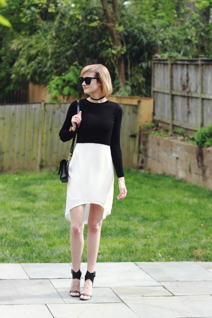 slip dress and cropped sweater