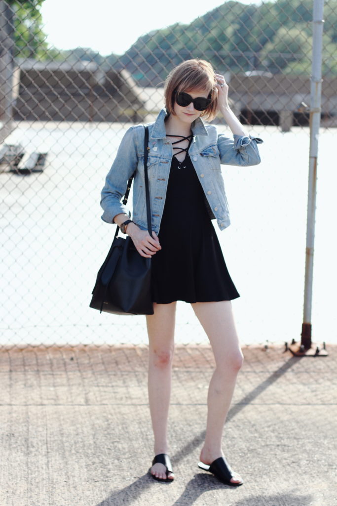 H&M lace-up dress and Levi's jacket
