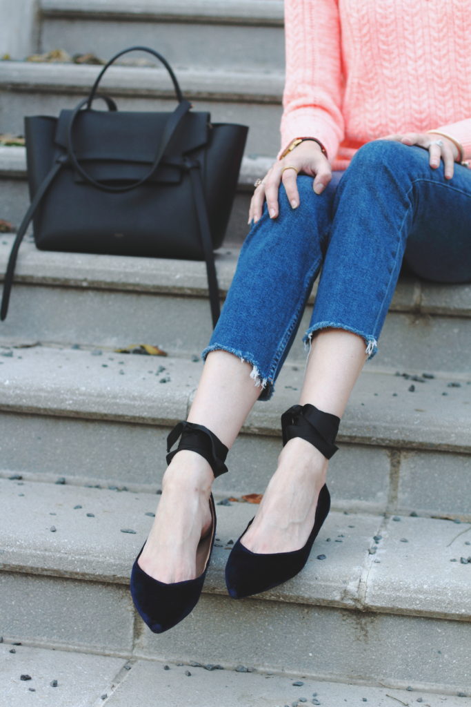 cropped jeans and Banana Republic velvet flats