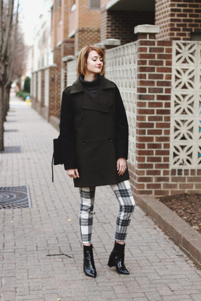 oversized knit and plaid skinny pants