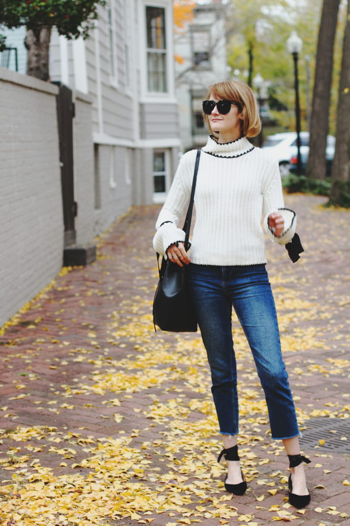 bell sleeve sweater and cropped denim