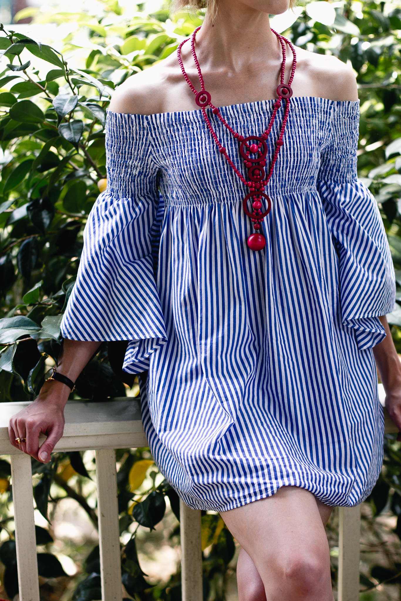 Zara pinstripe dress and vintage necklace
