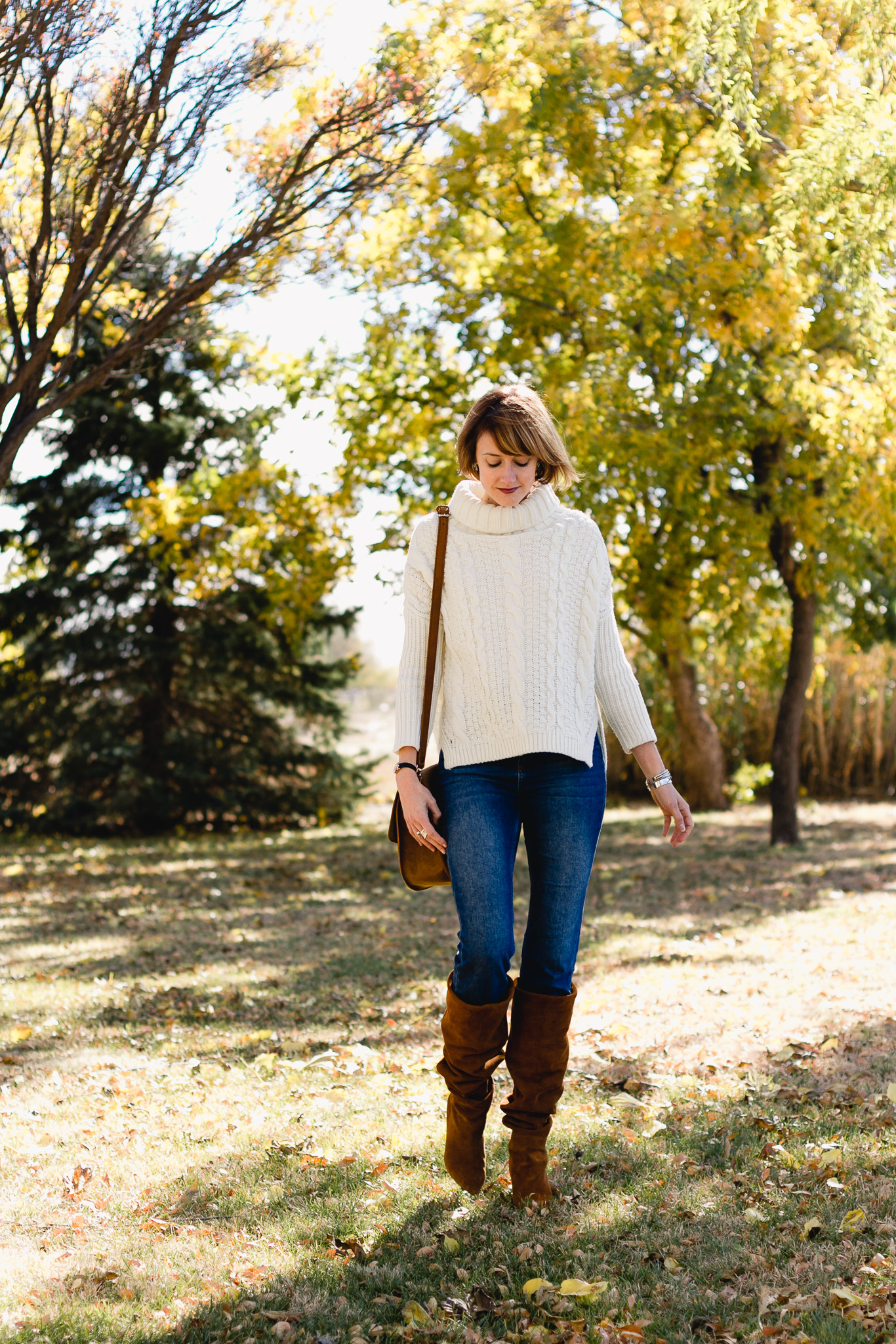 cropped cableknit, Topshop jeans, Jeffrey Campbell slouchy boots