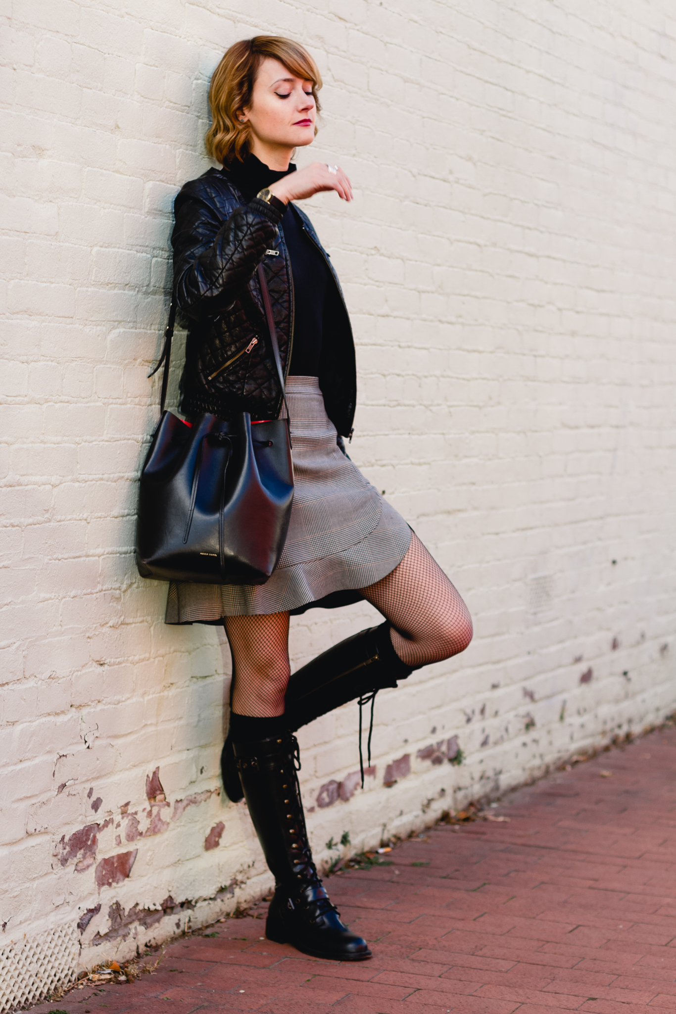 Zara plaid skirt and DKNY combat boots
