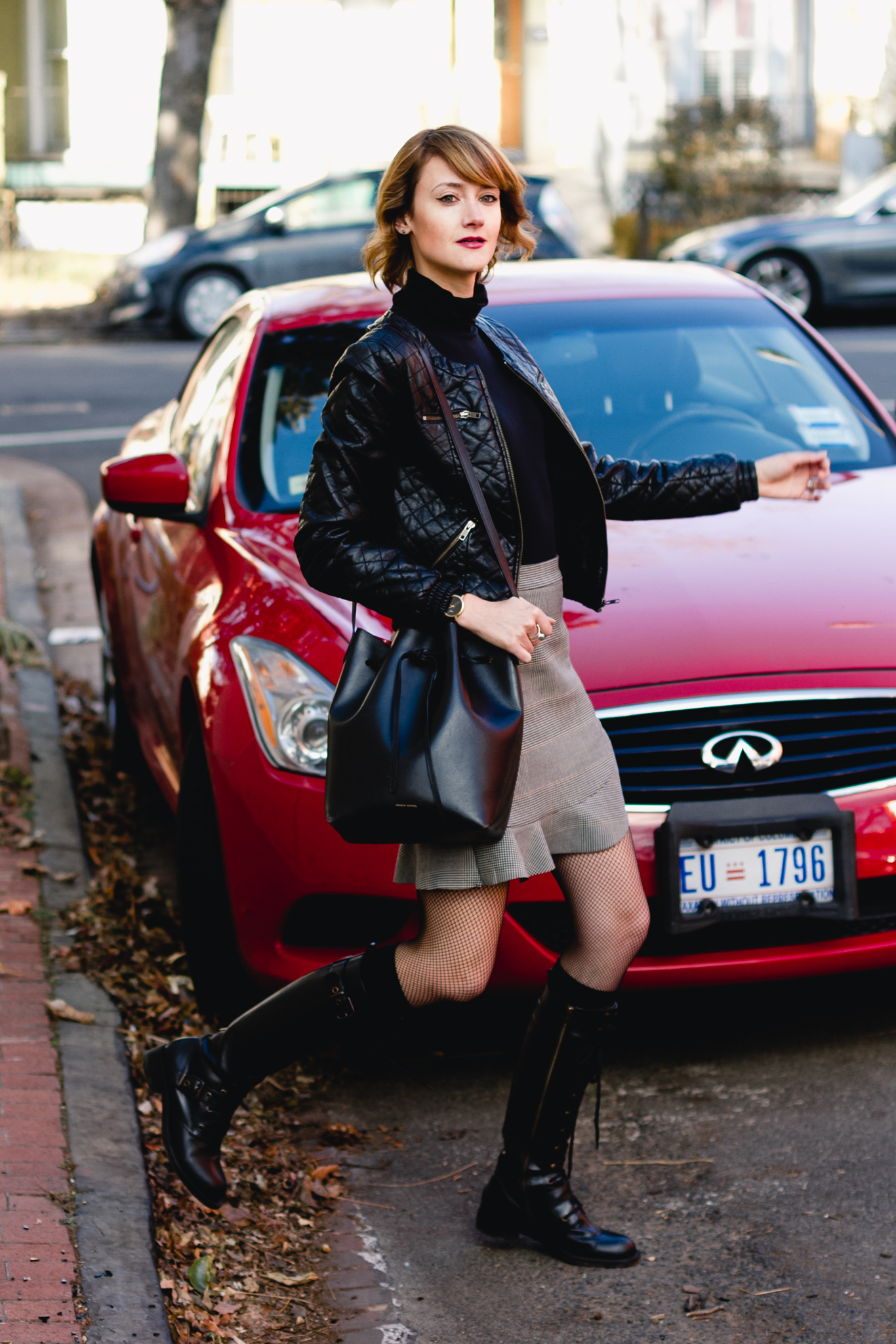 Zara plaid skirt and DKNY combat boots