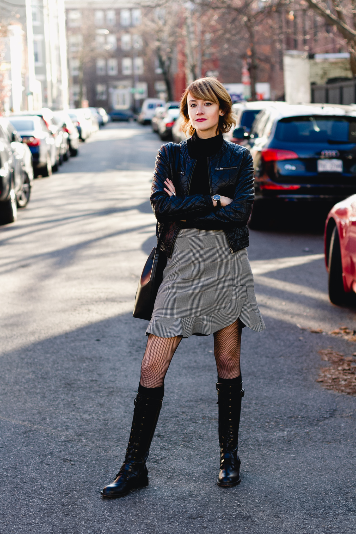 Zara plaid skirt and DKNY combat boots