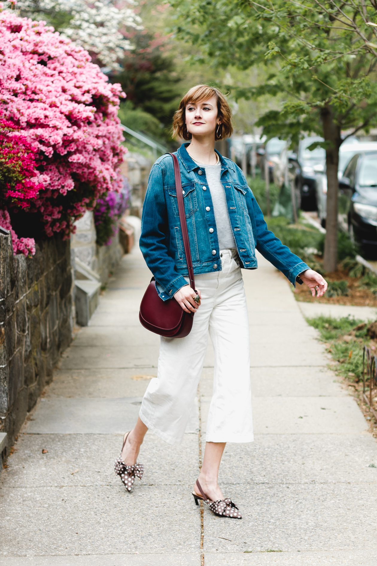 oversized denim jacket and Topshop cropped jeans