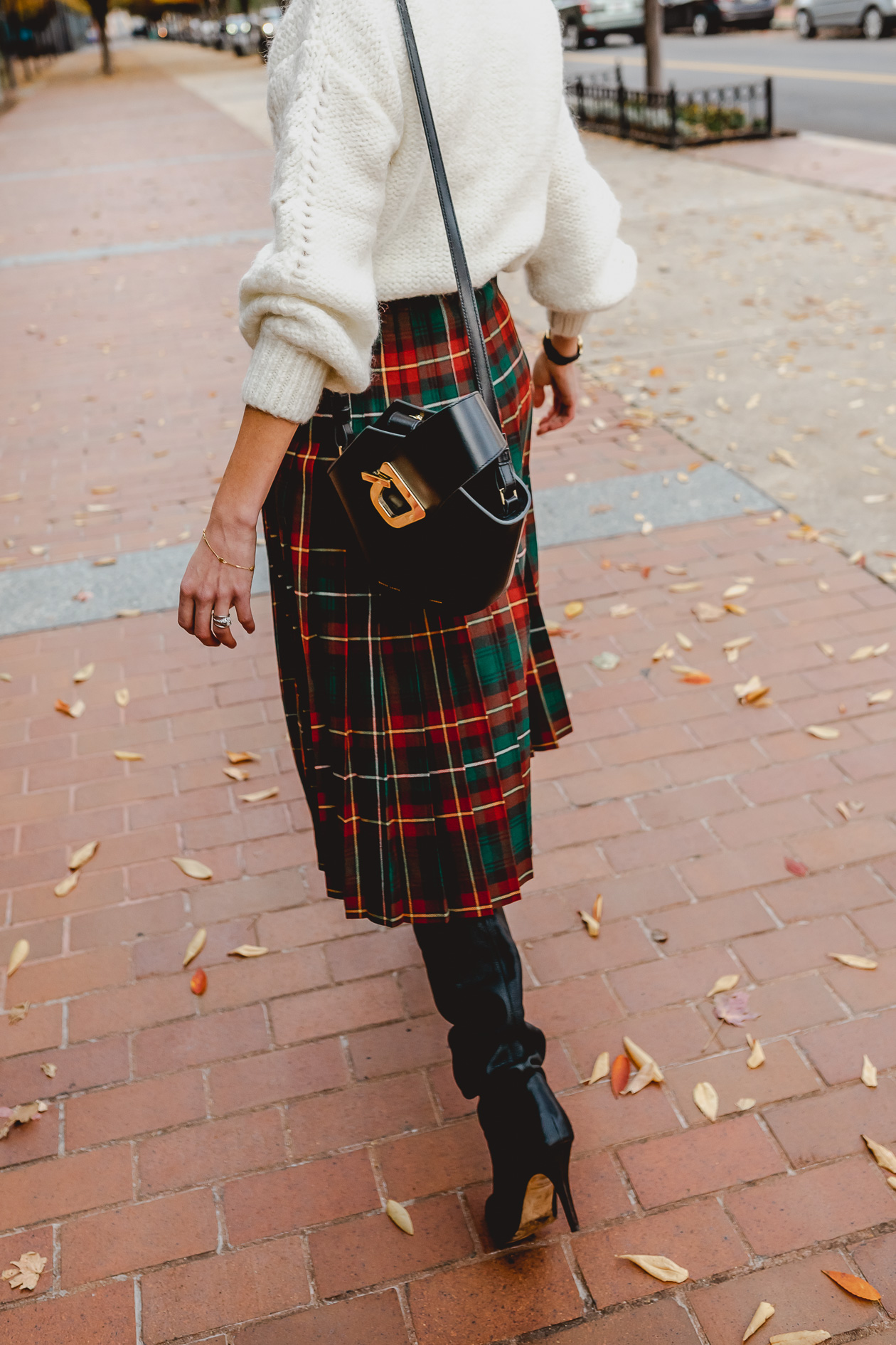 & Other Stories sweater and tartan skirt