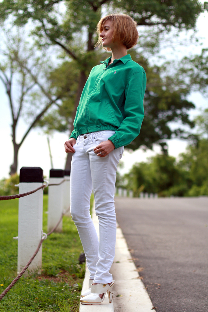 vintage bomber jacket and white Topshop shoes