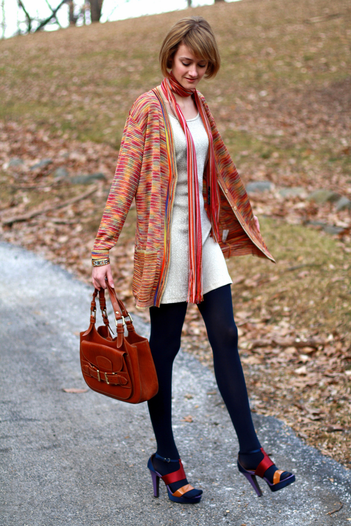 Missoni cardigan and Bally bag