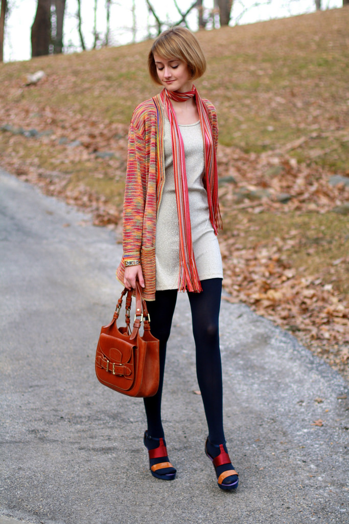 Missoni cardigan and Bally bag