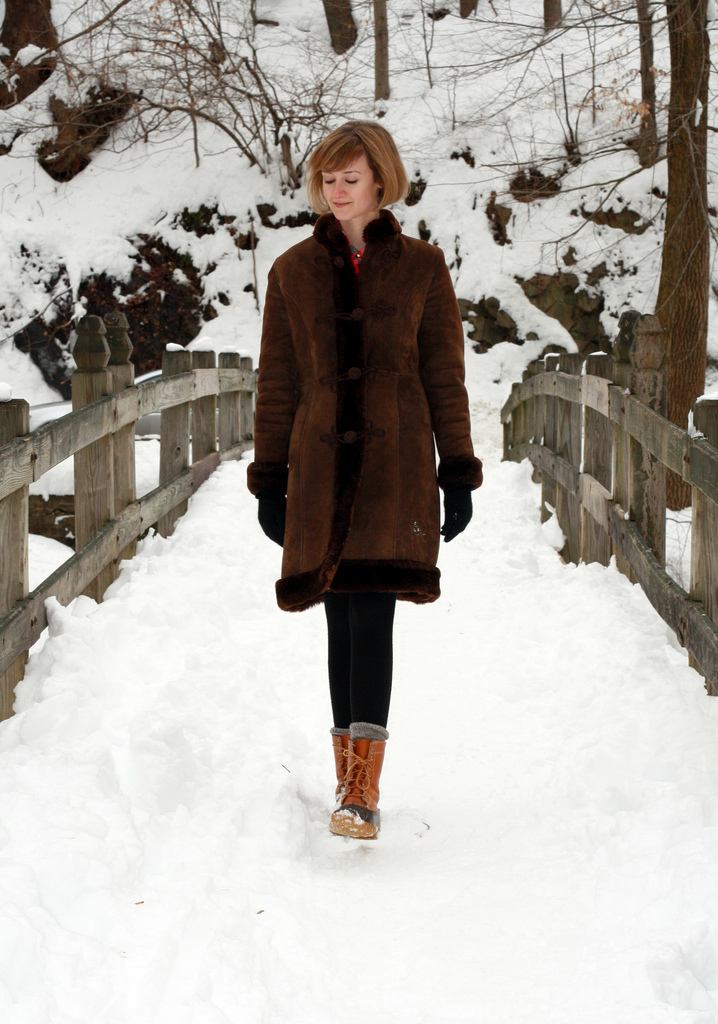 vintage shearling coat and LL Bean duck boots