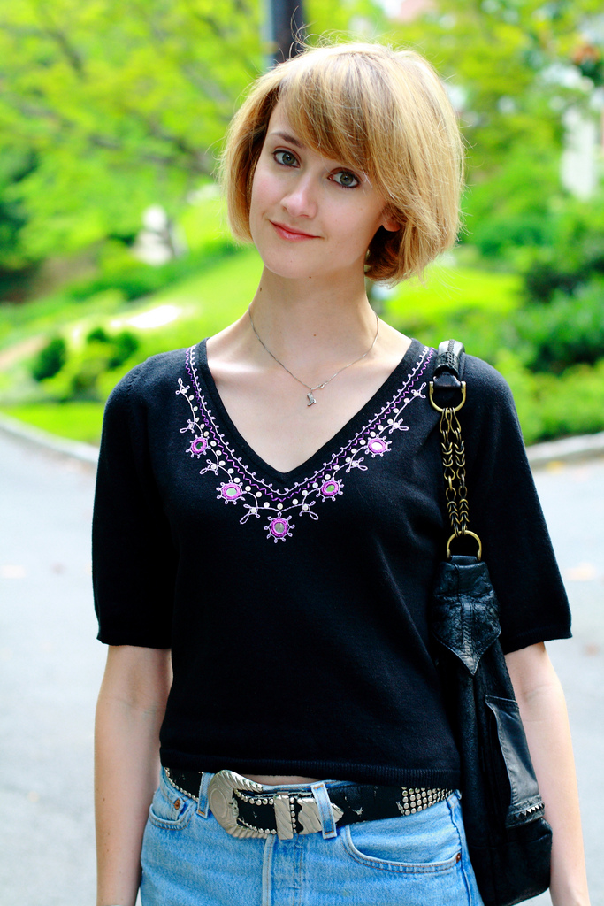 Betsey Johnson crop top and denim shorts