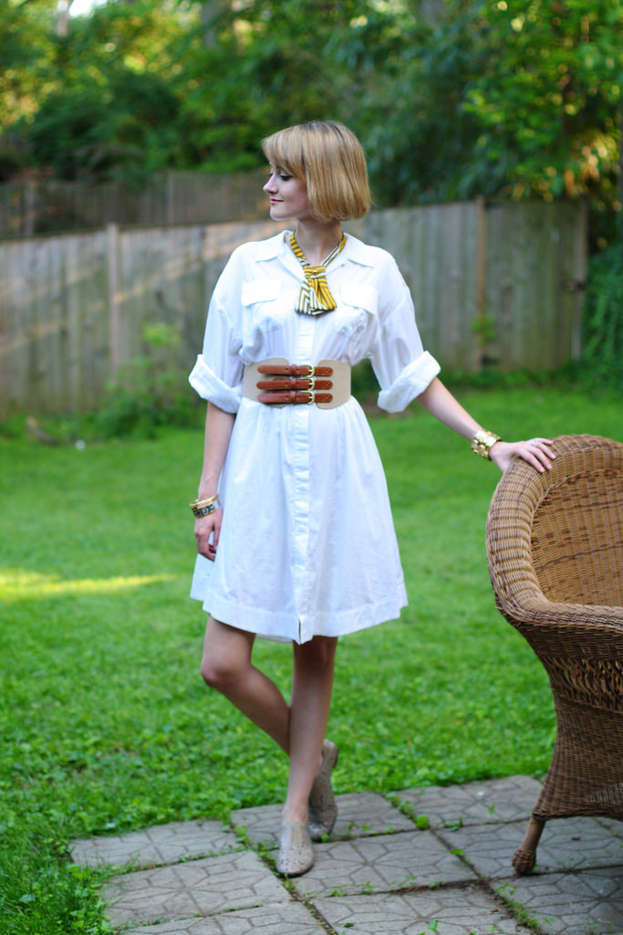 white shirt dress and lady tie