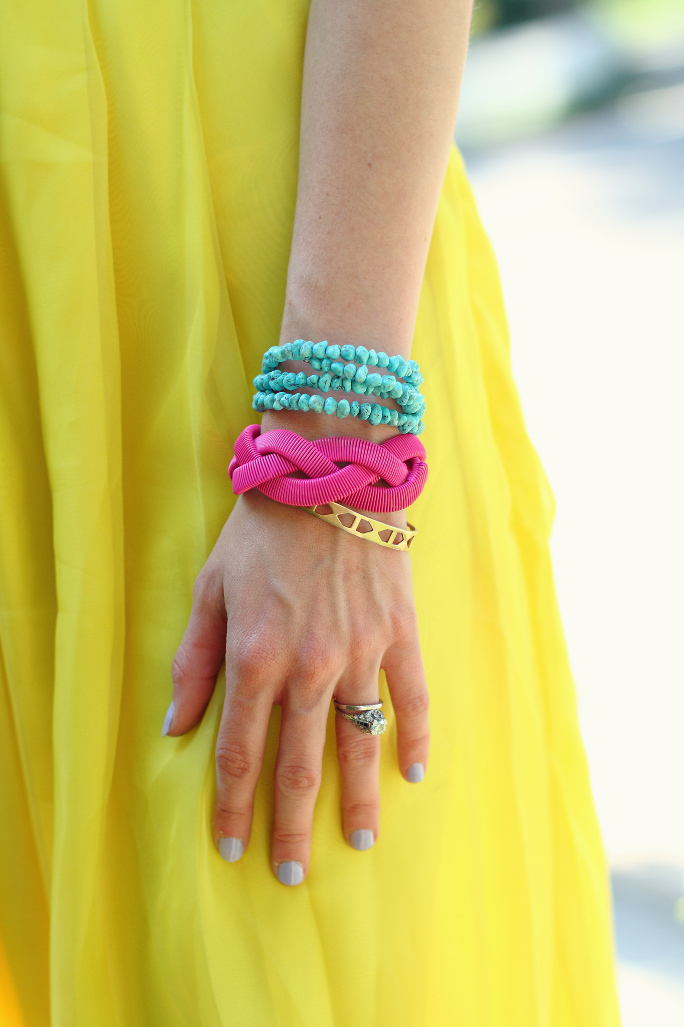 tropical top and yellow skirt