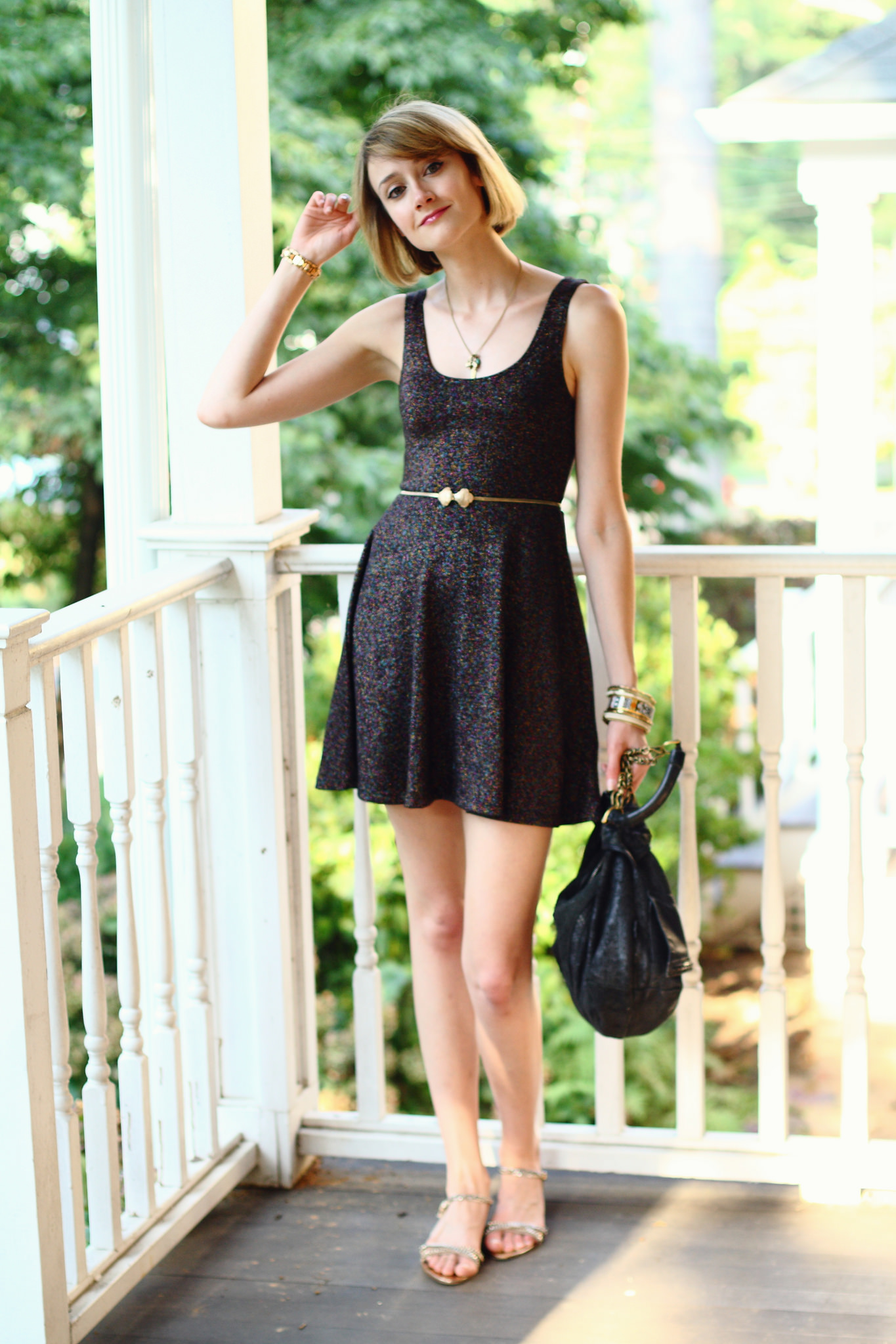 sparkly Topshop dress and vintage belt