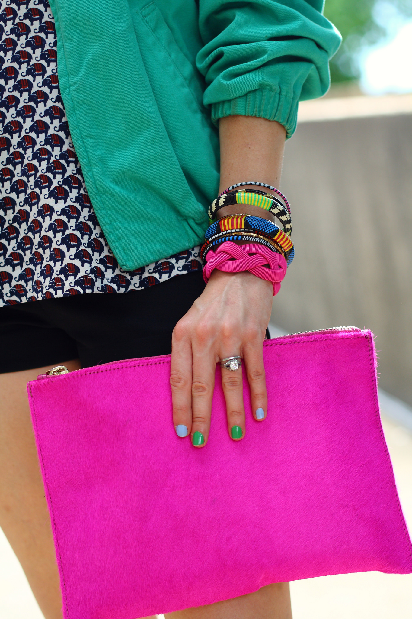 bright pink ASOS clutch