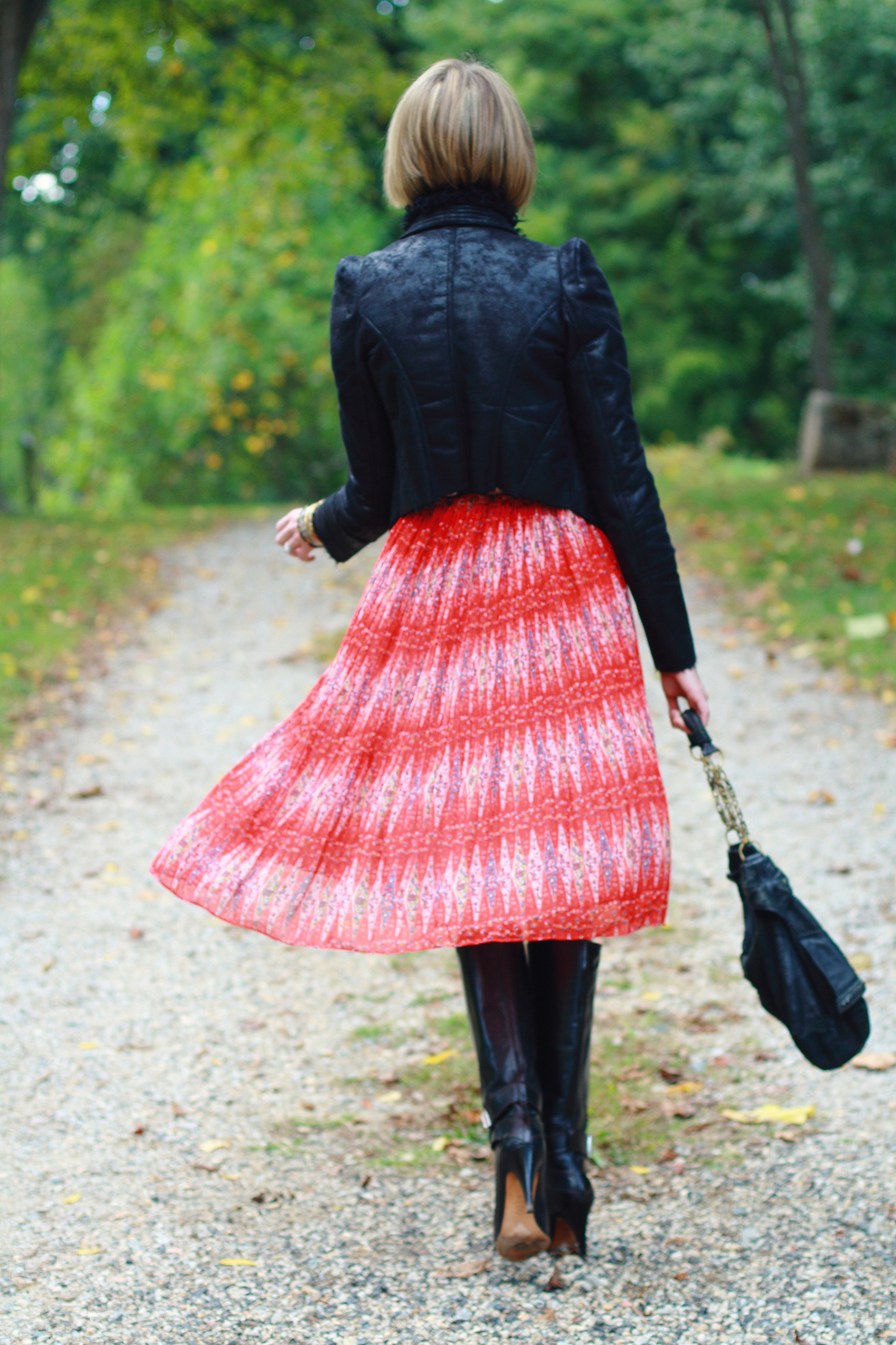 Romwe leather jacket and red dress