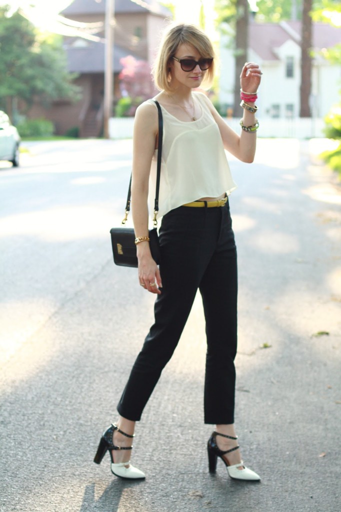 cropped top and two-tone shoes