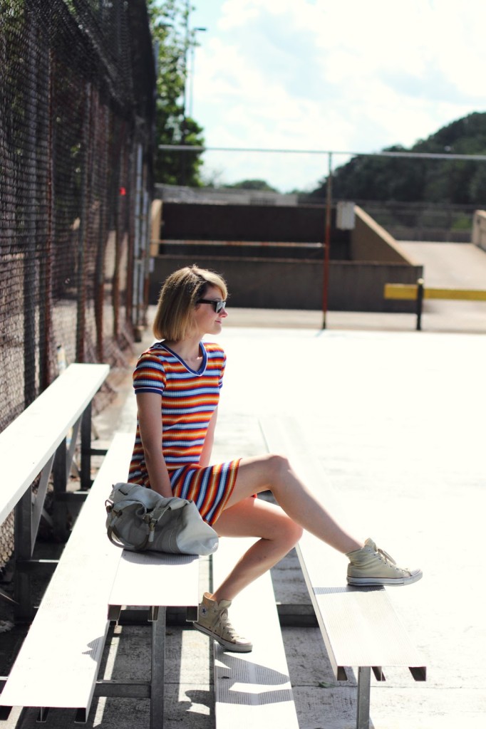 striped dress and Converse Chucks