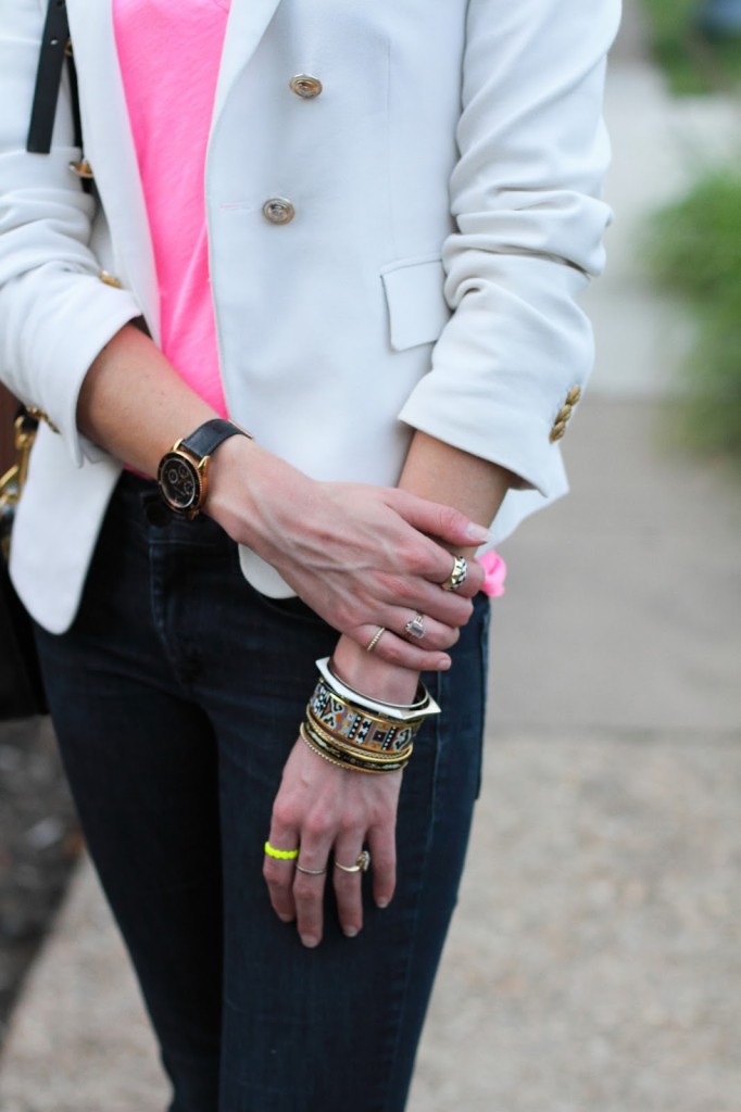 Hermes, Madewell, and Amrita Singh bangles with nOir, Madewell, and vintage rings