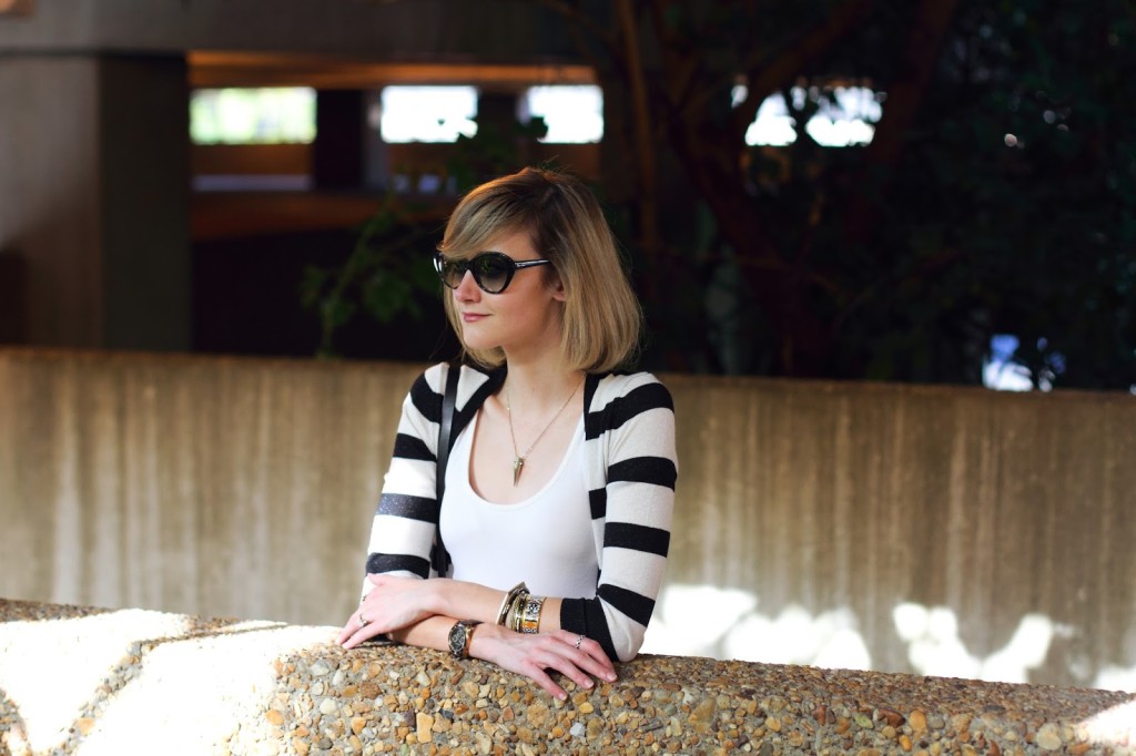 cat eye sunglasses and black and white stripes