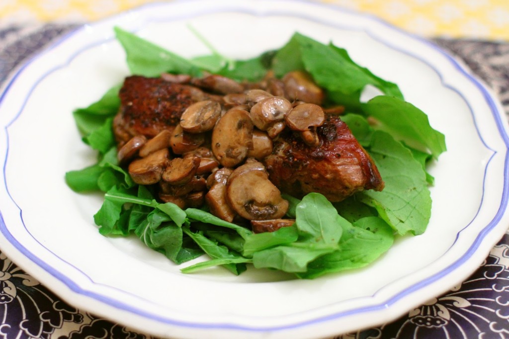 District of Chic Sunday Dinner: Steak with Arugula and Balsamic Mushrooms