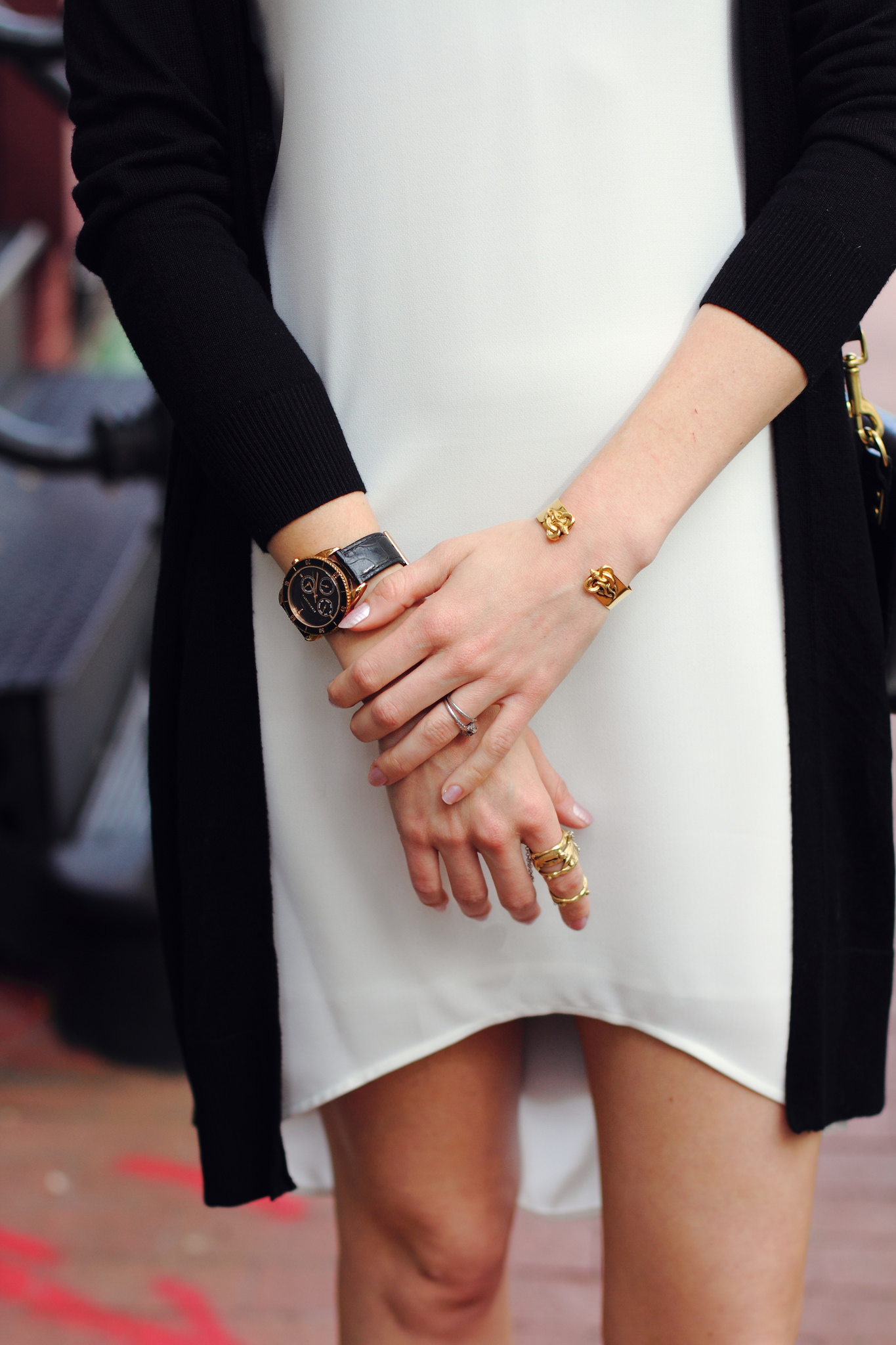 white Oasis slip dress and oversized cardigan