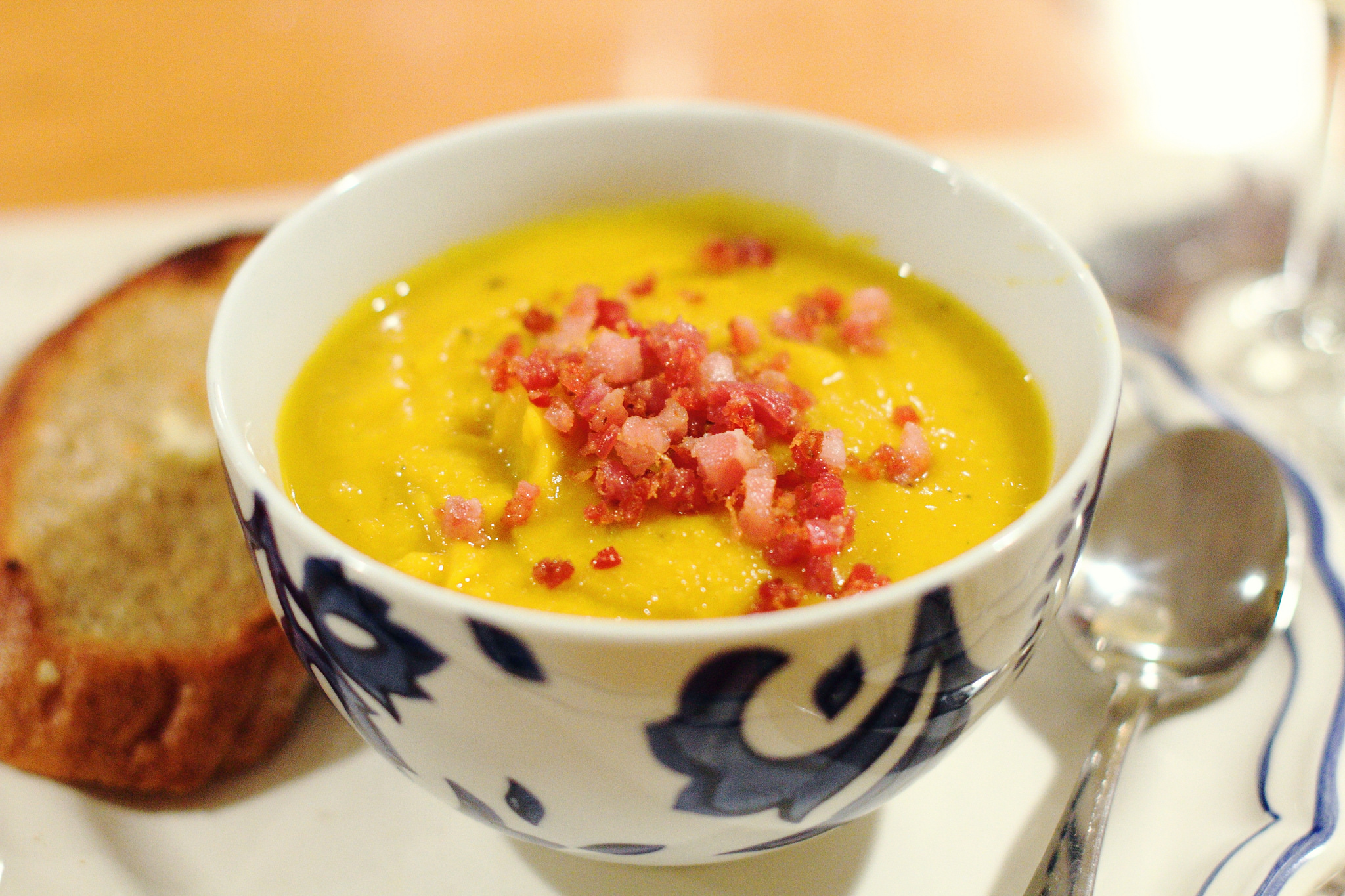 Pumpkin Soup with Honey, Sage, and Pancetta