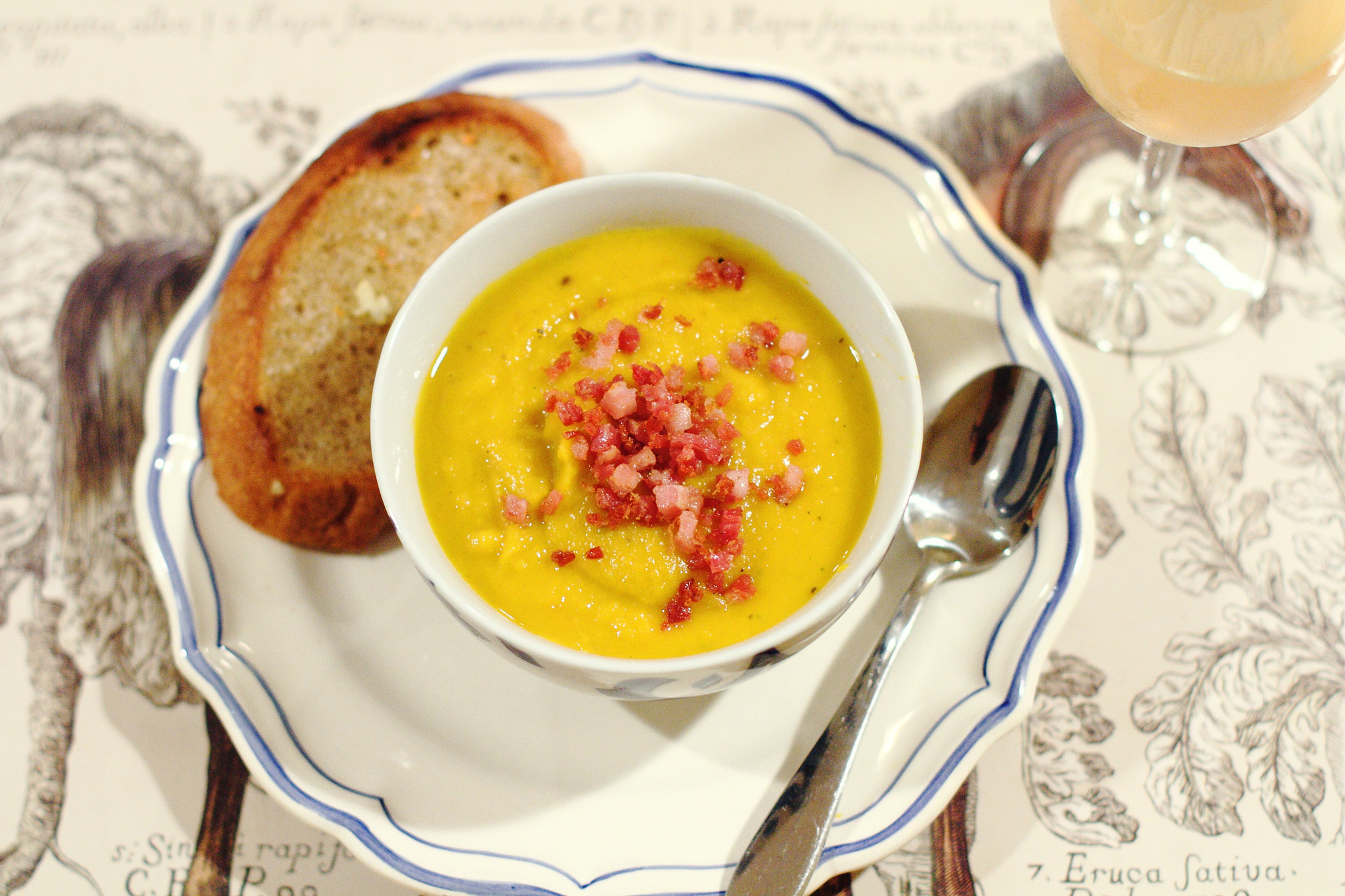 Pumpkin Soup with Honey, Sage, and Pancetta