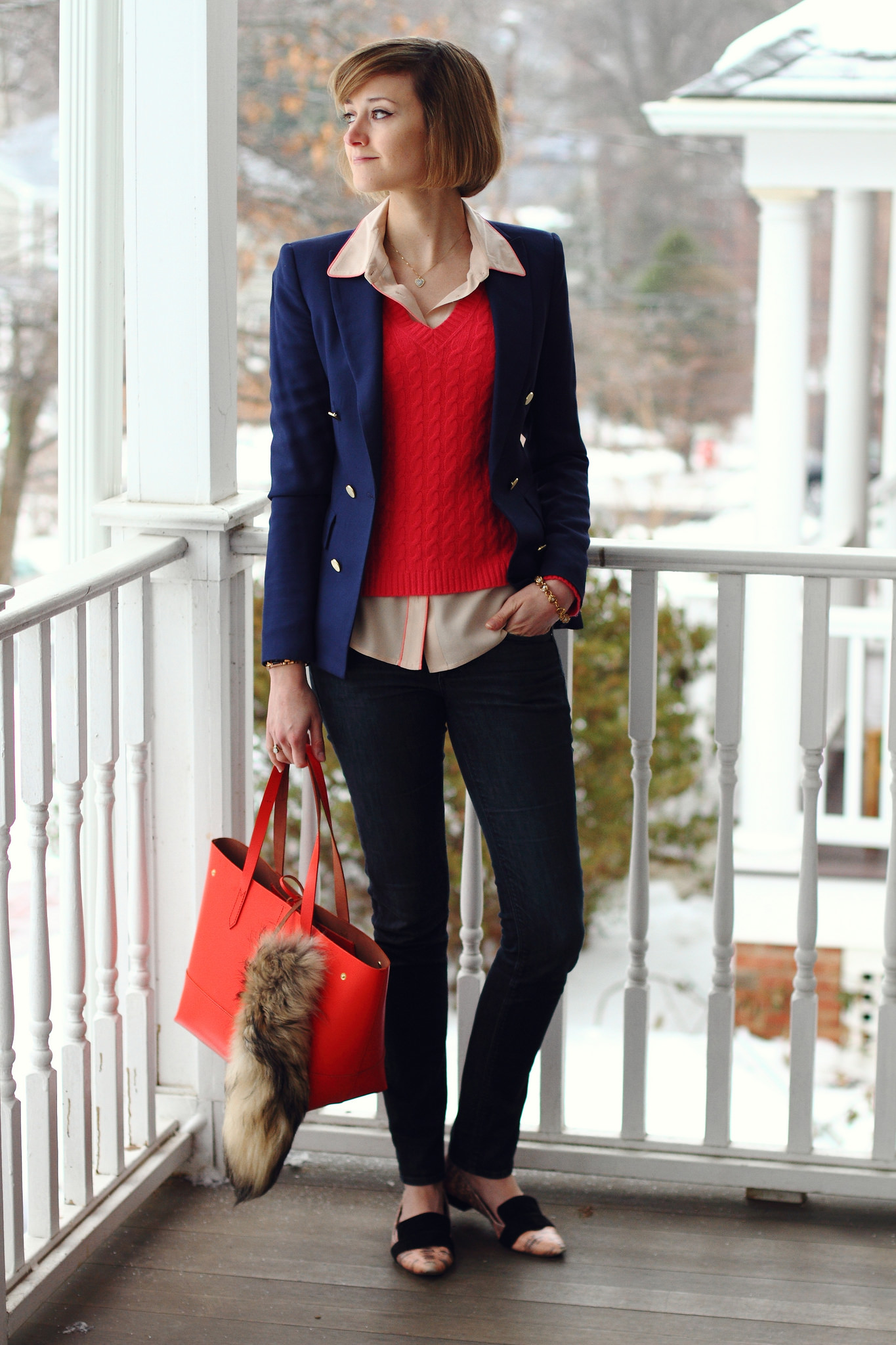 pink Equipment blouse and bright pink sweater