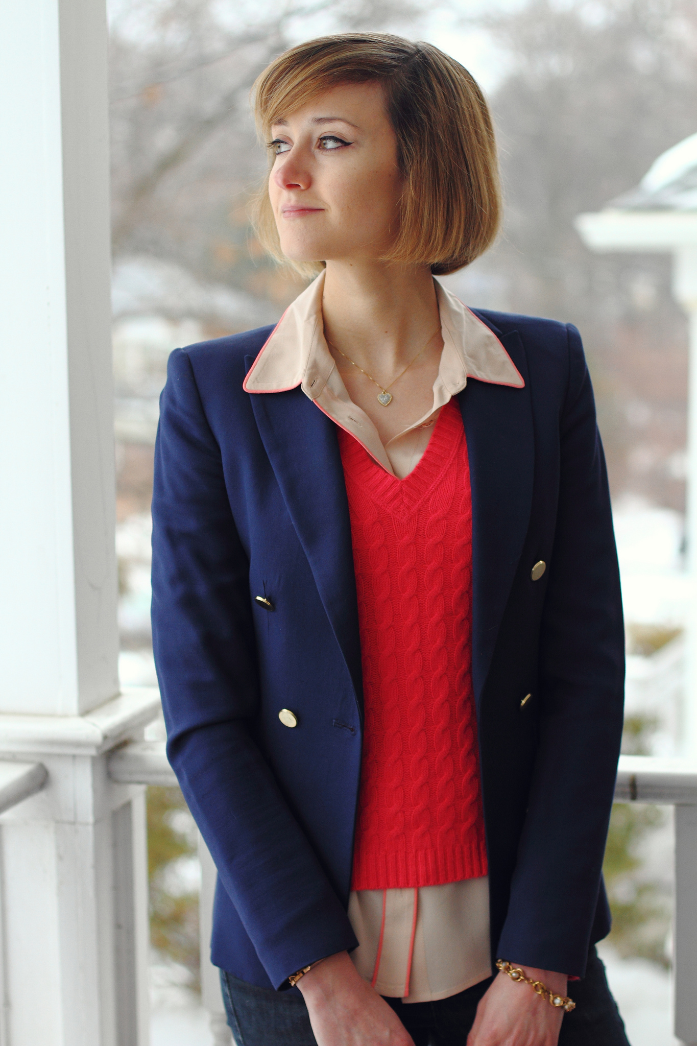 pink Equipment blouse and bright pink sweater