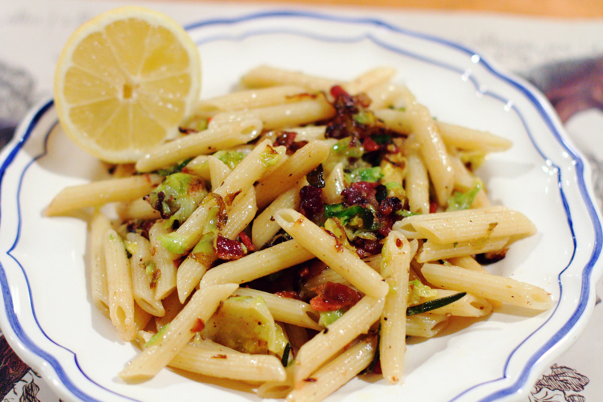 Penne with Brussels Sprouts, Chile and Pancetta