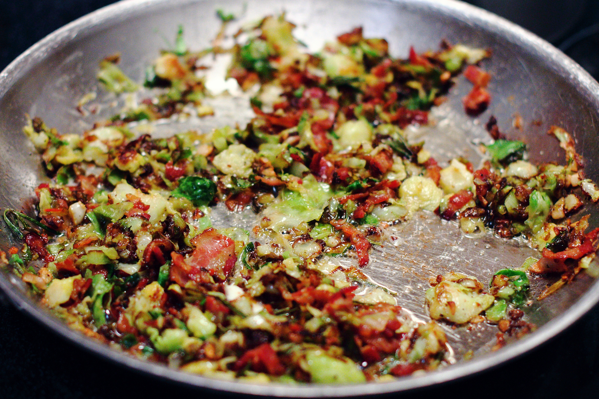 Penne with Brussels Sprouts, Chile and Pancetta