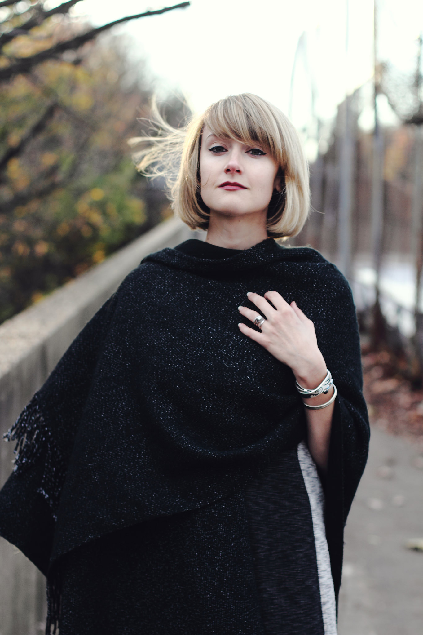 fringe shawl and over the knee boots