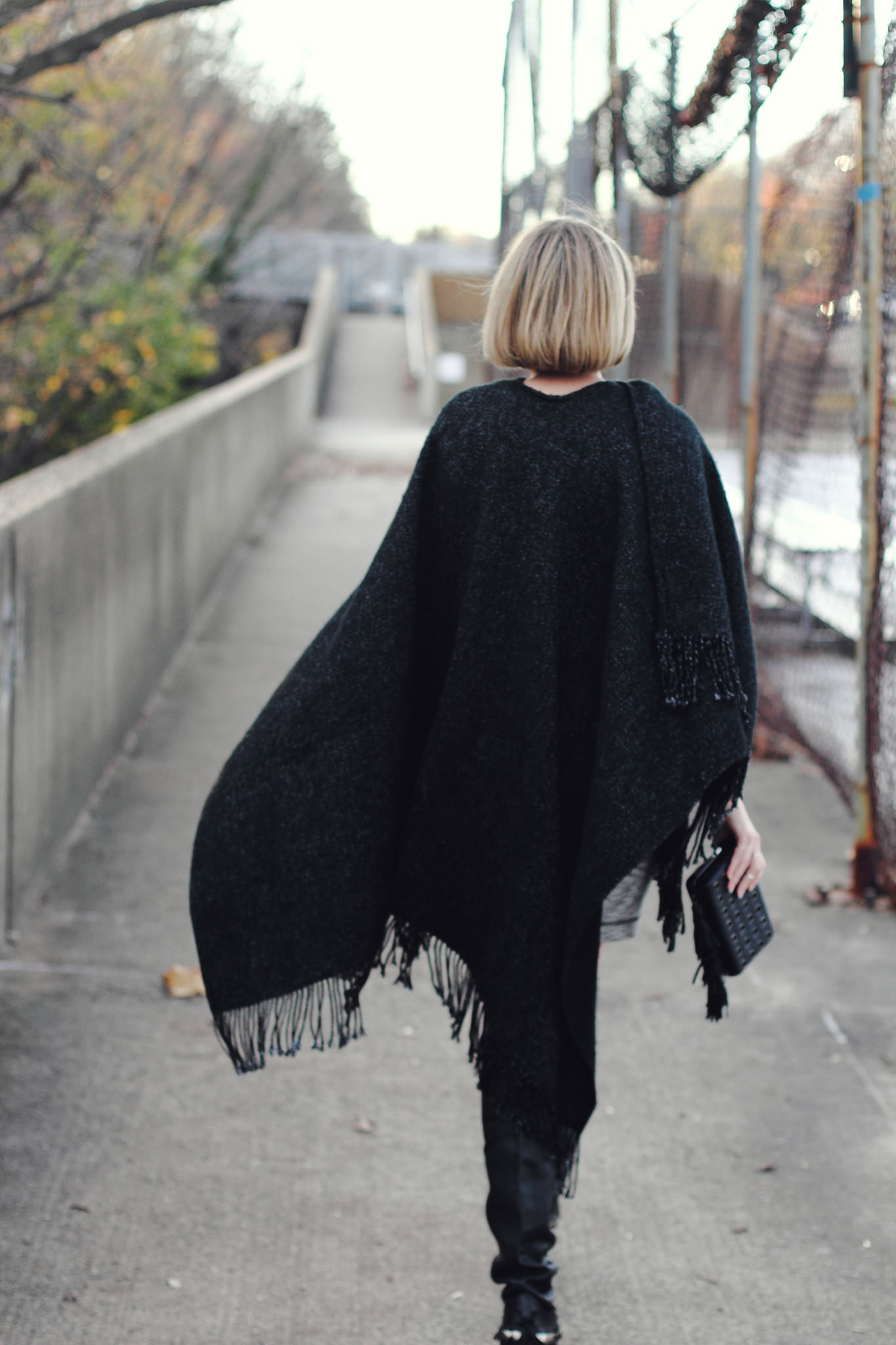 fringe shawl and over the knee boots