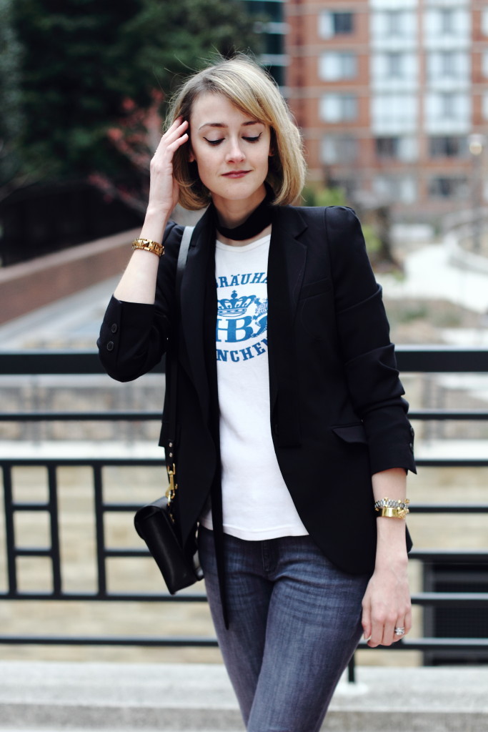 skinny scarf and blazer